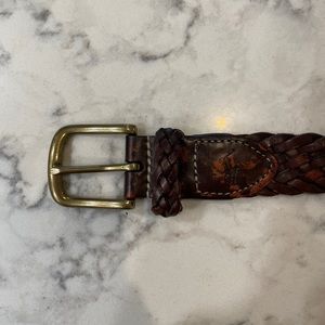 Brown Leather Woven Belt - 34” Waist